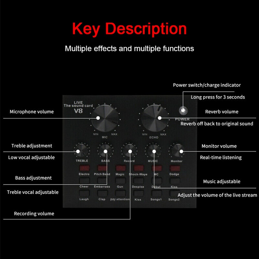 V8 External Sound Card Audio Set Interface Microphone Record