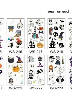 10pcs Luminous Halloween Tattoo Sticker Kids Pumpkin Witch H