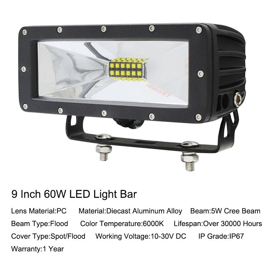 9 inch 60w flood front bumper dome light for offroad suv car