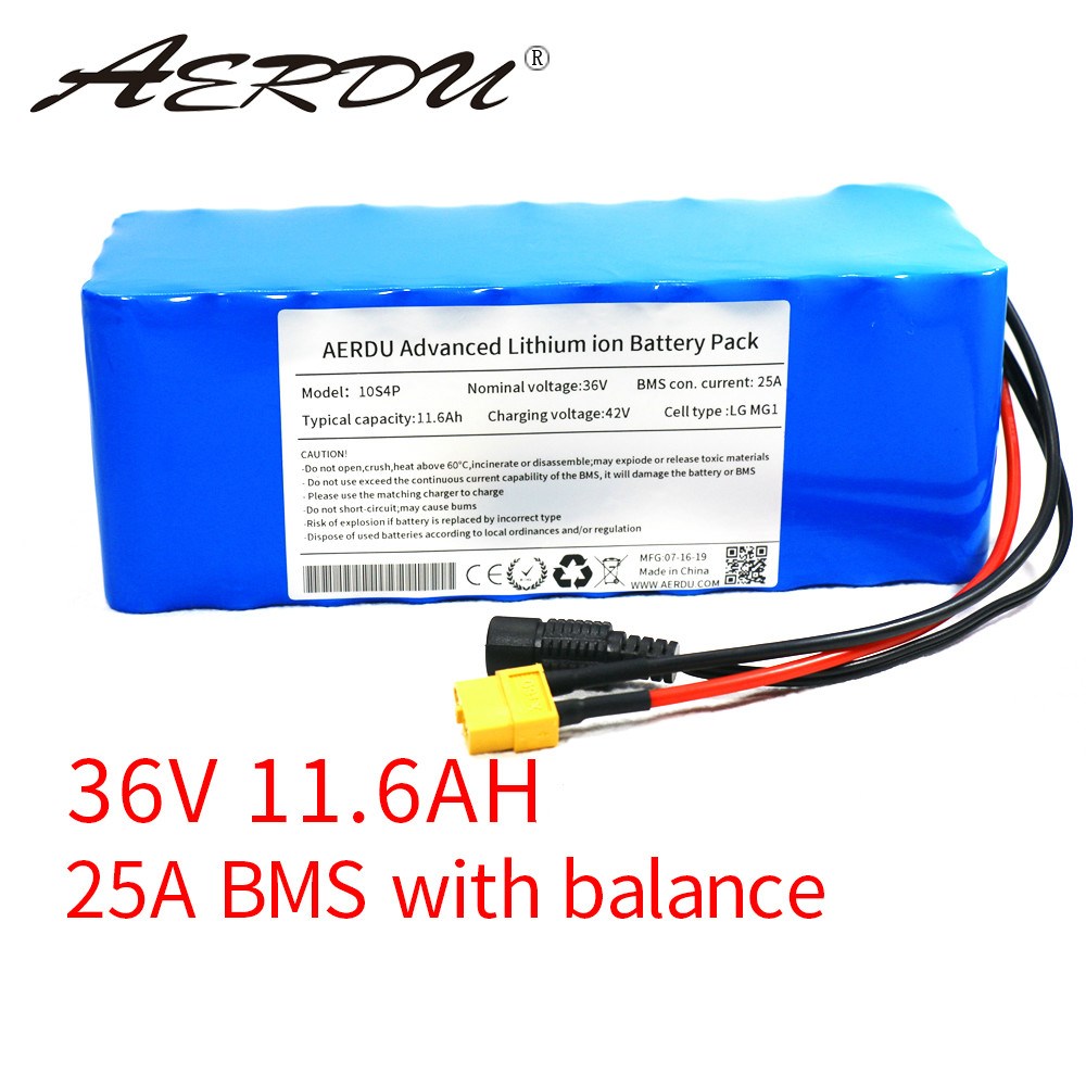 AERD 36V 11.6Ah  LG MG1 12ah 750W 600W 500W 450W 350w 250W 3