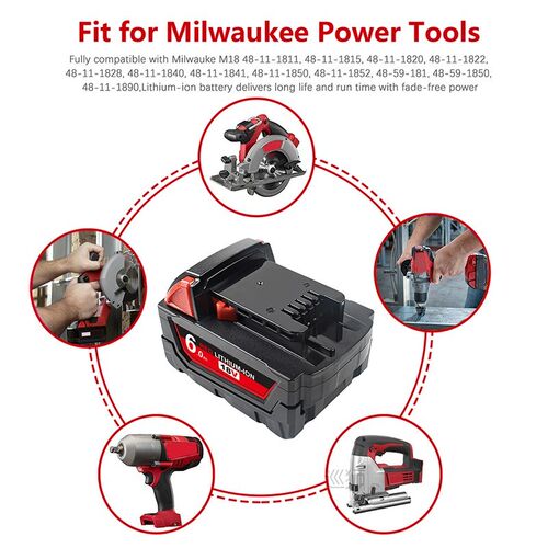 2pcs 6000mAh Li-ion Tool Battery for Milwaukee M18 48-11-181