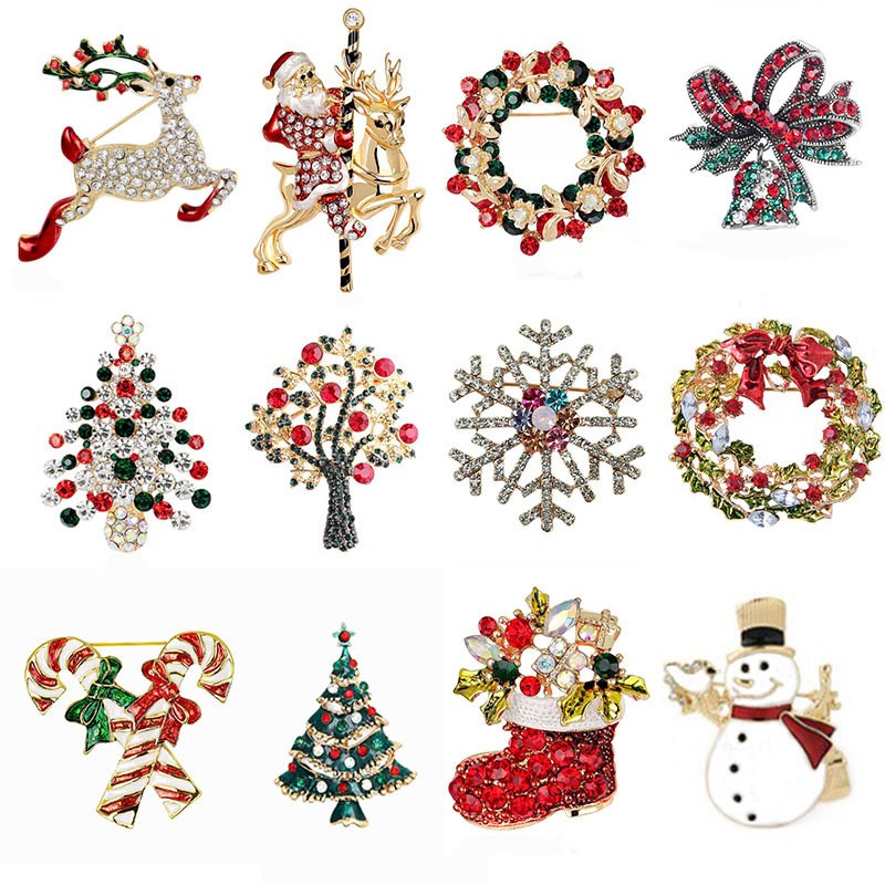 cute christmas diamond brooch wreath merry christmas decor f