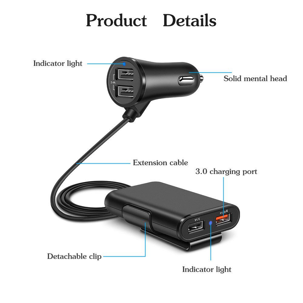 Car Charger 4 USB Adapter Fast Charge Mobile Phone For Phon