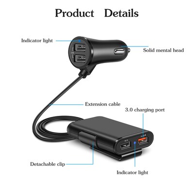 Car Charger 4 USB Adapter Fast Charge Mobile Phone For Phon