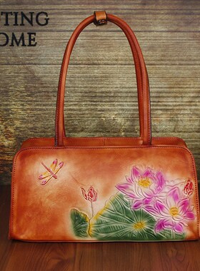 Retro Cowhide Genuine Leather Women Baguette Bag Vegetable