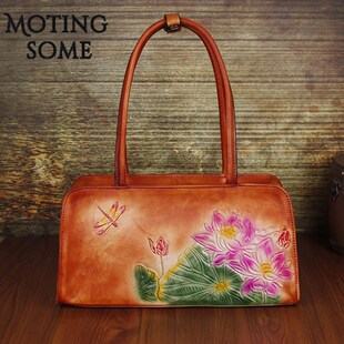 Retro Cowhide Genuine Leather Women Baguette Bag Vegetable
