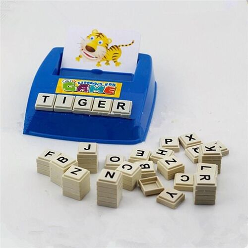 children learning english word puzzle spelling game picture