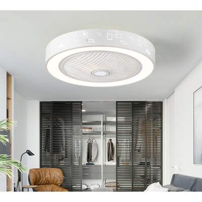 Modern minimalist white painted iron ceiling fan light cryst