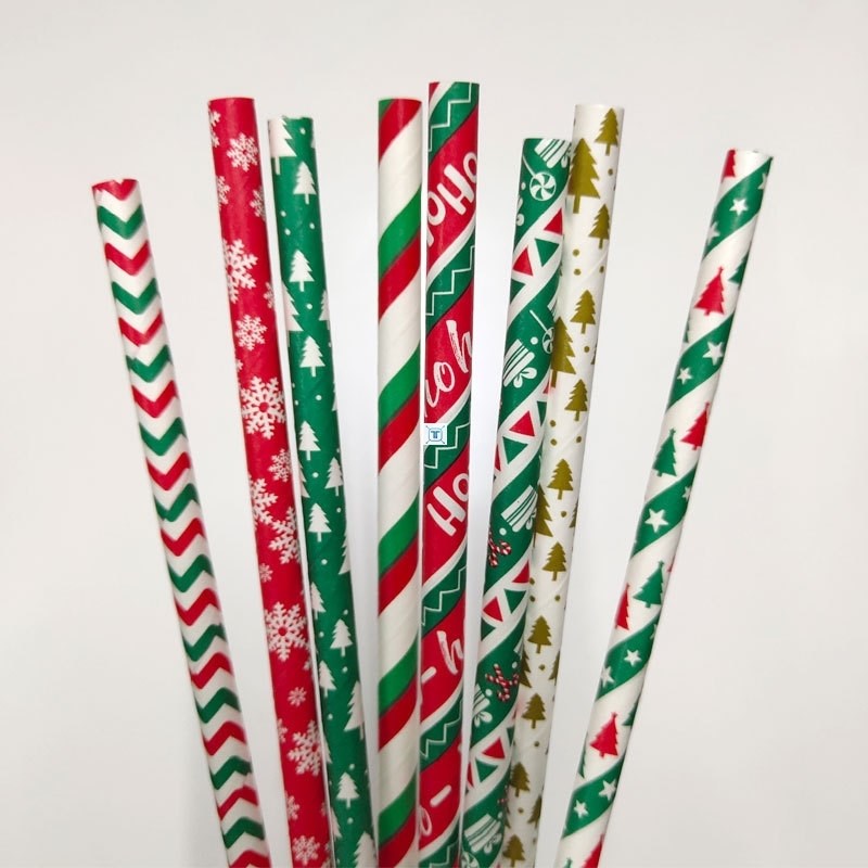 25pcs Christmas Paper Straws Santa XMAS Tree Letter