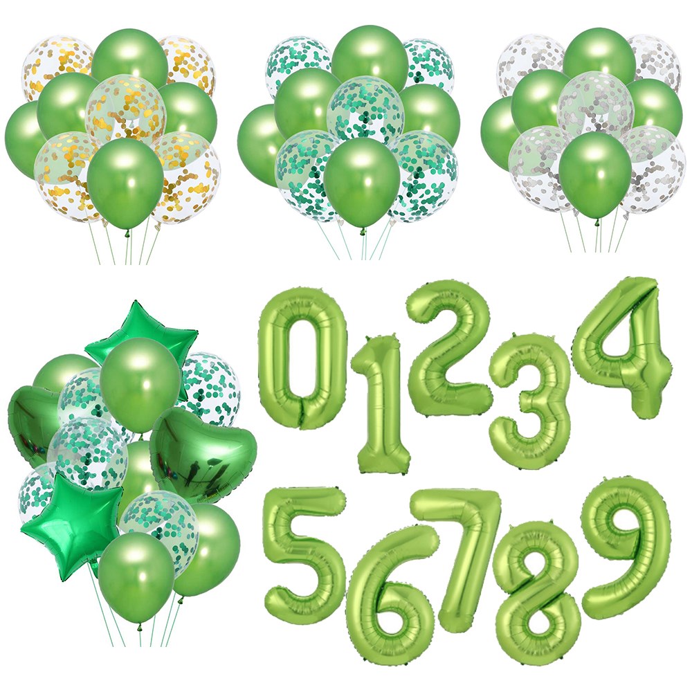 40inch Green Foil Number Balloons Latex Happy Birthday Part