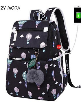 Female School Backpack Usb School Bags For Girls Black Back