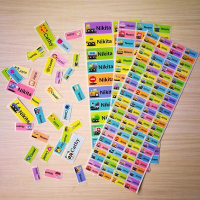 Boy and Girl Cartoon car Custom Name Stickers Pattern Person