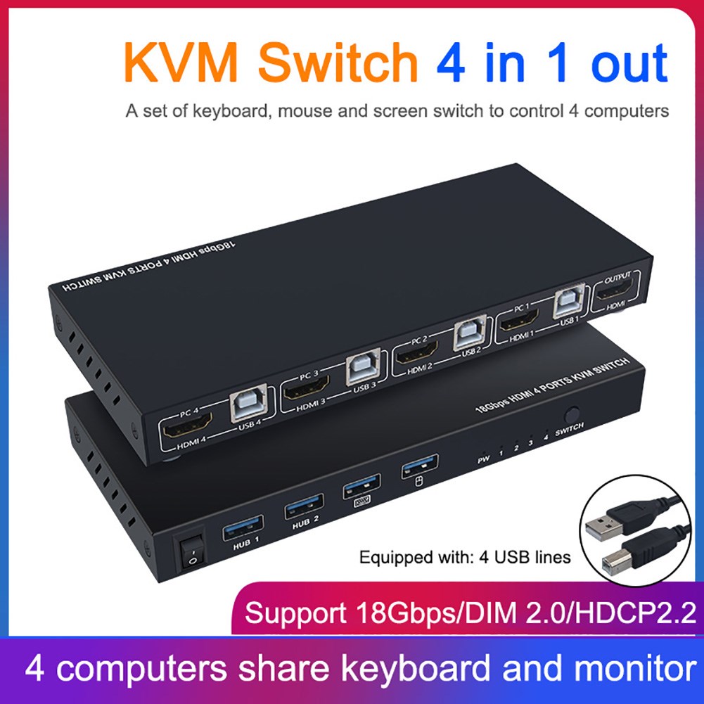 18Gbps 4K 60Hz ltra HD Metal Case 4 Input 1 Output KVM Switc