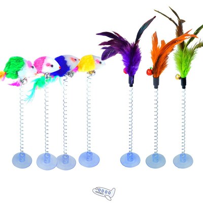 1pc Funny Cat Toys Elastic Feather False Mouse Spring Sucker