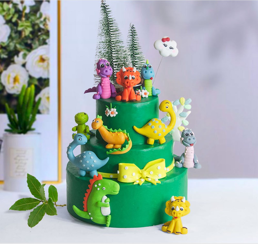 Cartoon Baby Dinosaur Cake Topper Dinosaur Jungle Safari Bir 包装 内托 原图主图