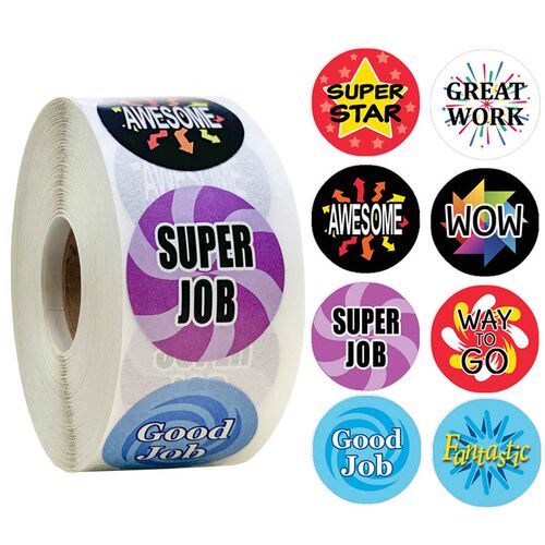 50-500pcs 1Inch Cartoon Word Reward Sticker Encouragement Mo