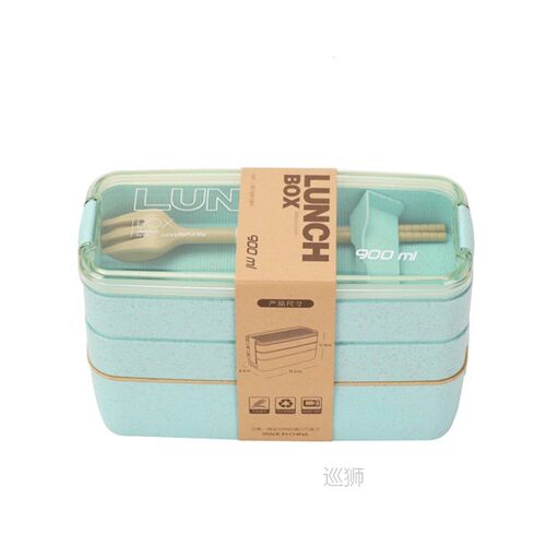 900ml Healthy Material Lunch Box 3 Layer Wheat Straw Bento B