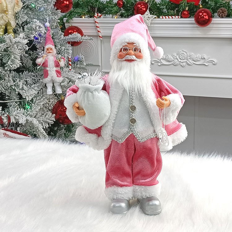 30 CM Pink Standing Santa Claus 2021 Merry Christmas Decor f