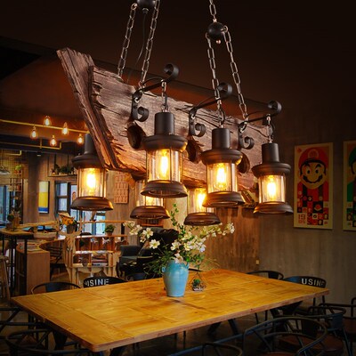Retro Solid Wood Hanging chandelier LOF Bar Vintage Industri