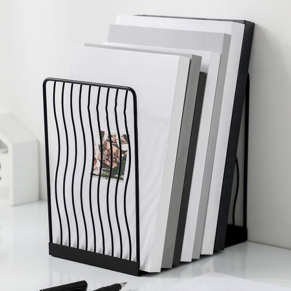 1Pair Iron Bookends Portable Book Display Stand Rack Desktop
