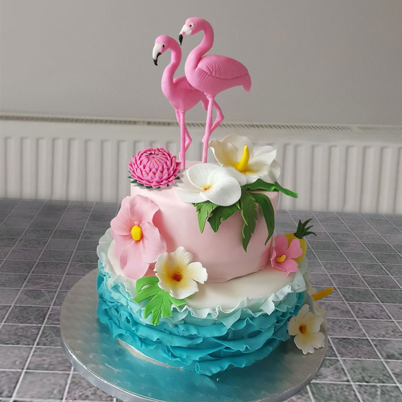Pink Flamingo Cake Topper Tropic Party Summer Flower Girl Bi