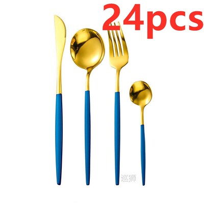 24pcs/4pcs Rose Gold Tableware Set Fork Spoon Knife Kitchen