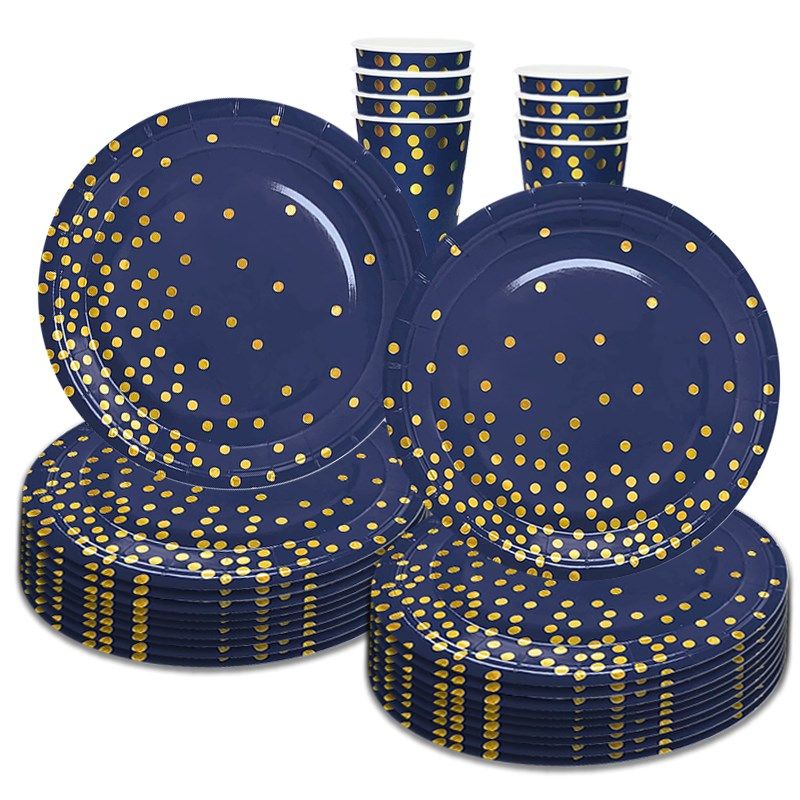 8 guests blue theme parti supplies stamping golden cutlery b