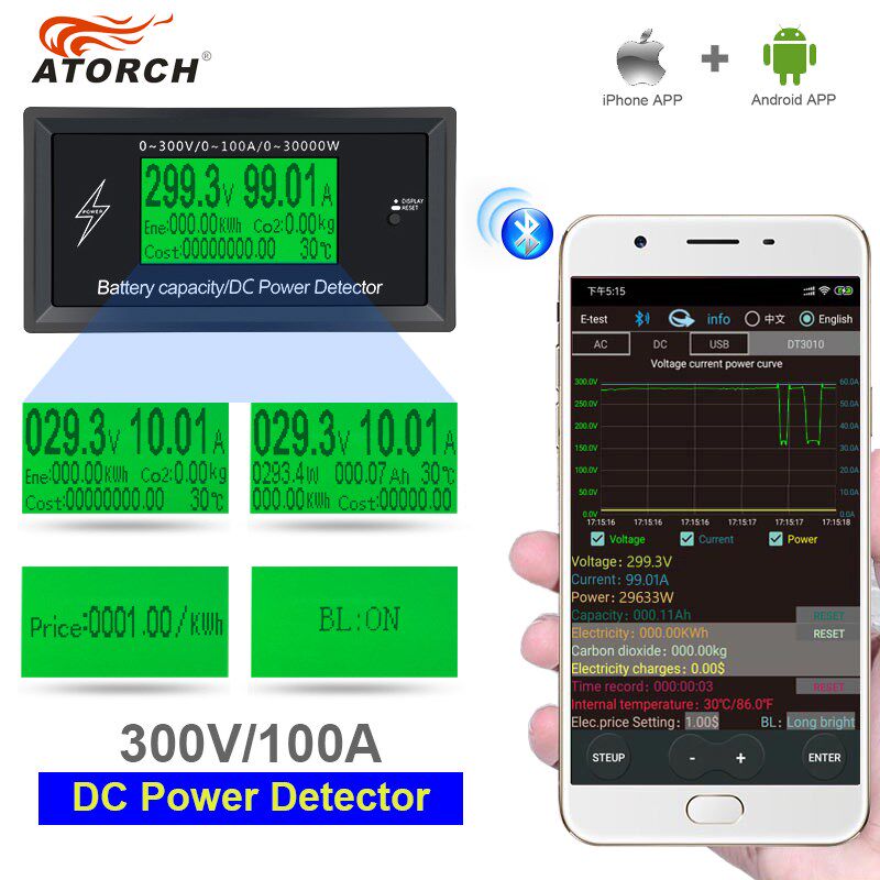 DC 300V 100A Accurate Energy Bluetooth Meter Voltage Current