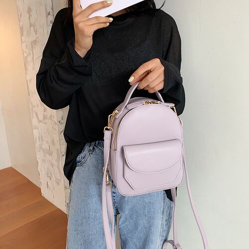 Solid Color Women Leather Backpack School Travel Bags 2020
