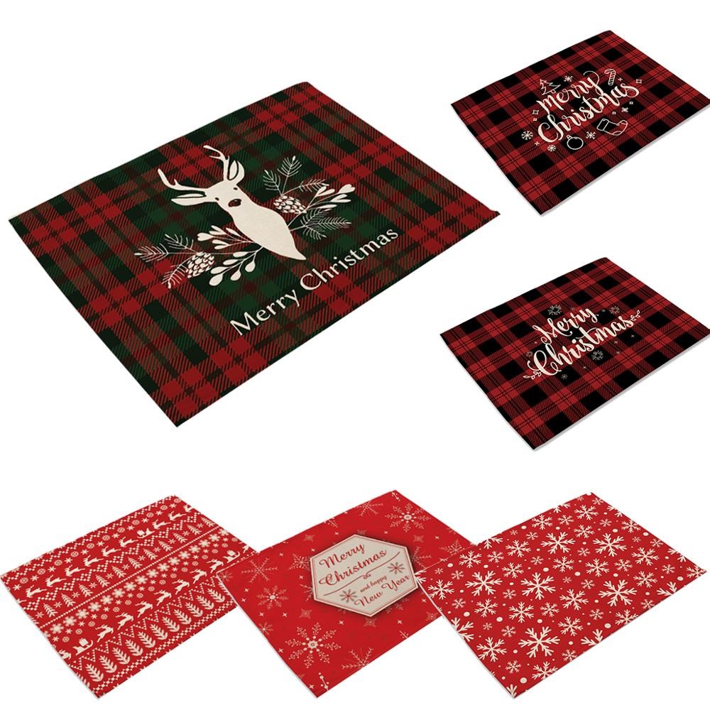 Red placemat For Dining Table Snowflake Elk Merry Christmas