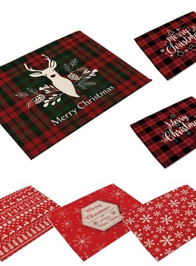 Red placemat For Dining Table Snowflake Elk Merry Christmas