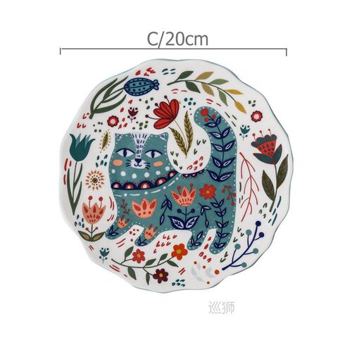 8 inch Colorful Cat Dinner Plate Under-glazed Ceramic Dinner