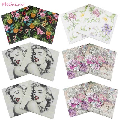 20pcs Birthday Party Paper Napkins Pineapple Flowerr Tissue