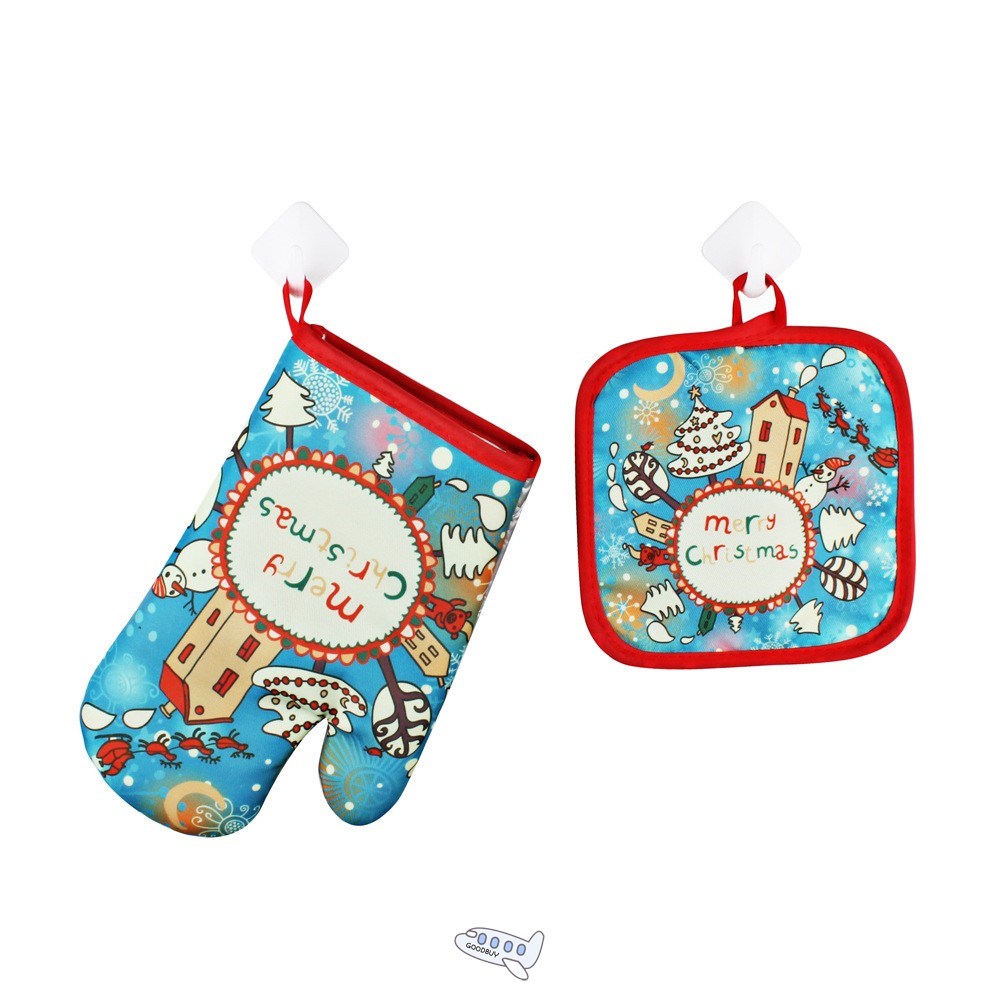 2pcs/set Christmas Baking Anti-Hot Gloves Pad Oven Dining BB