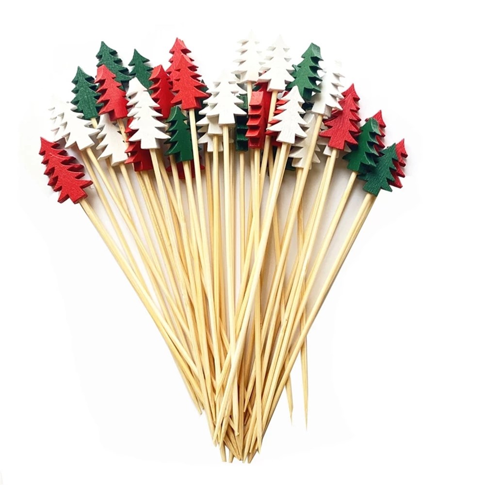 100 Pcs Disposable Bamboo picks Christmas Food Fruit Cocktai