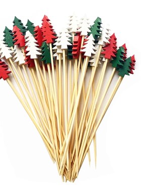 100 Pcs Disposable Bamboo picks Christmas Food Fruit Cocktai