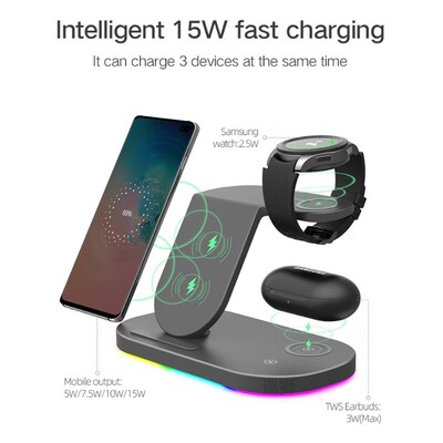 3 in 1 Wireless Chargers Stand 15W Fast Charging for Samsung