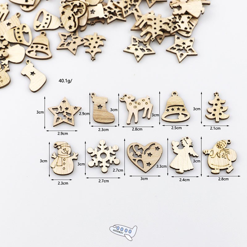 100Pcs Christmas Ornament DIY Wood Crafts Handmade Natural P