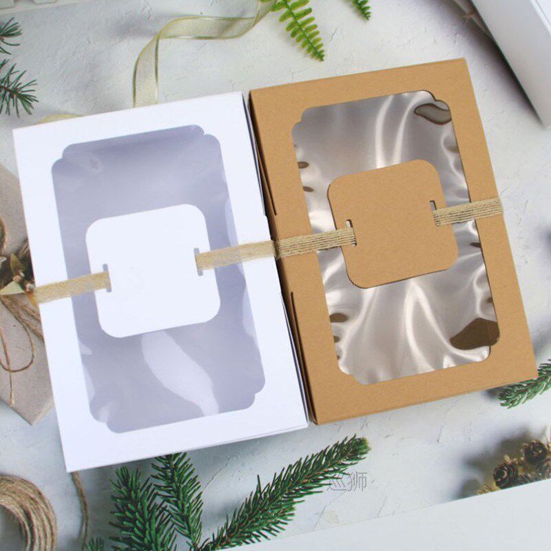 12pcs kraft paper candy box favor gift box pvc clear window