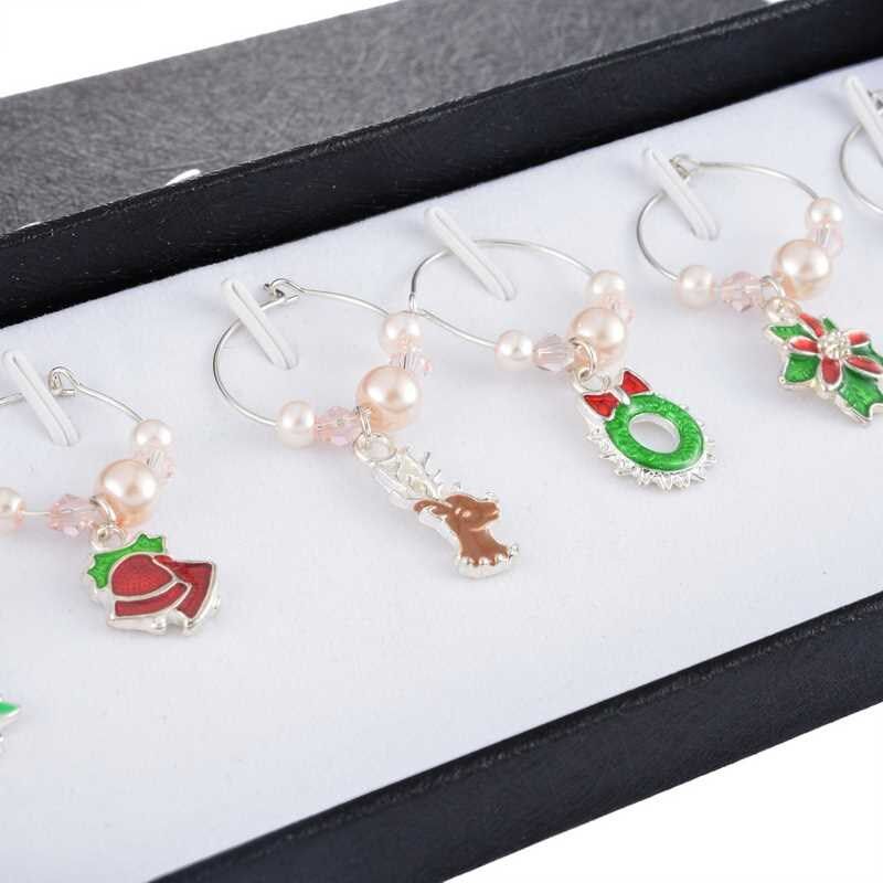 1Box Wine Glass Charms Faux Pearl Christmas Collection Ename