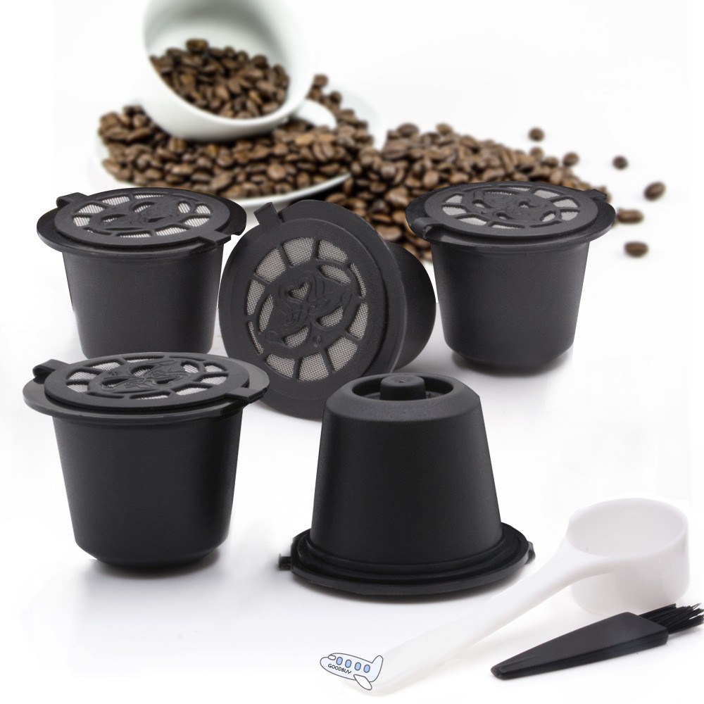 6PCS Reusable Nespresso Coffee Capsules Cup With Spoon Brush