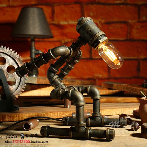 Vintage Iron Robot Table Lamp Living Room Art Deco E27 Retro
