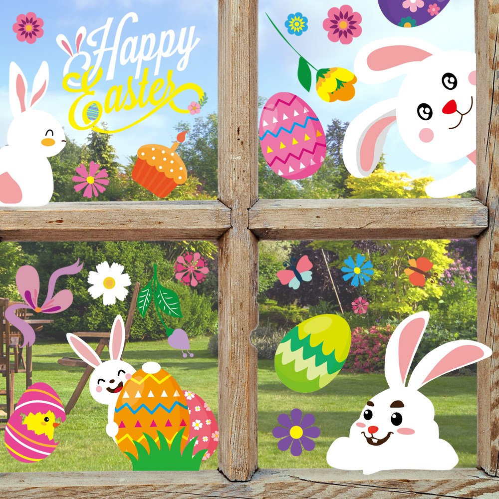 2021 Easter Cartoon Sticker Happy Easter Bunny Chick Window