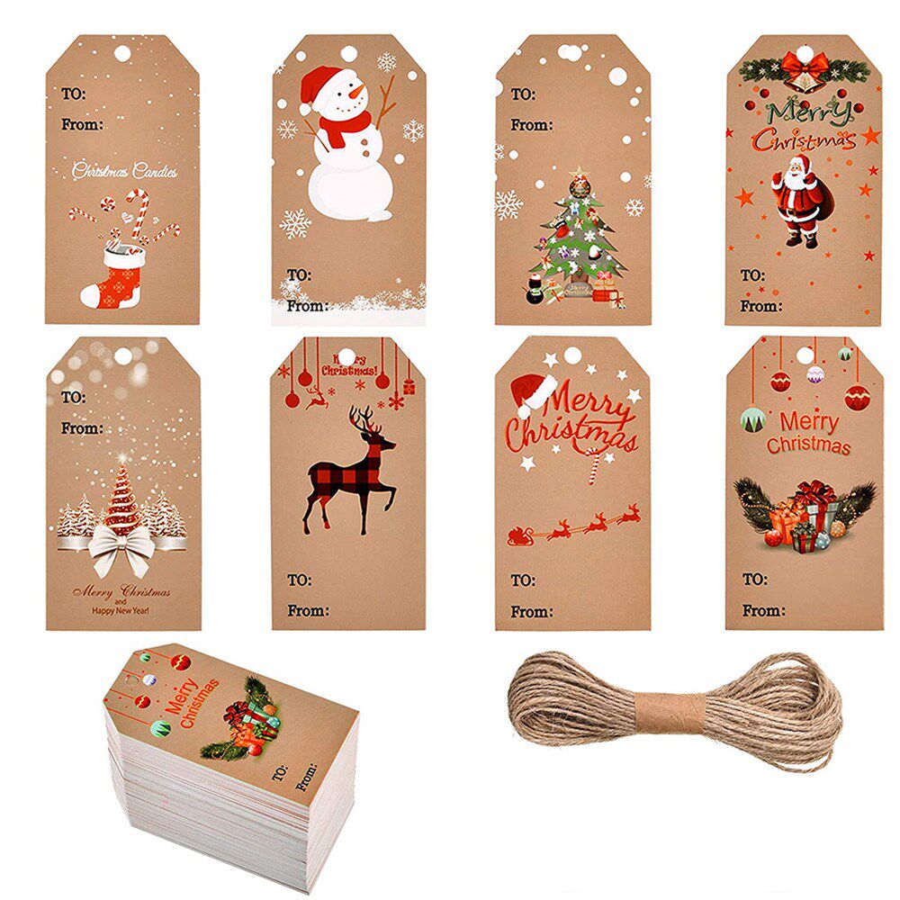 50-100pcs merry christmas tags kraft paper card gift label d