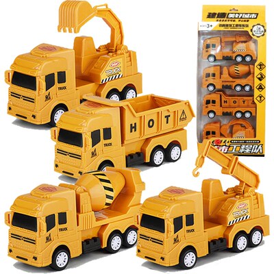 4PC Inertial Pull Back Car Multifunctional Engineering Vehic