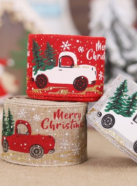 Christmas Printed Burlap Ribbons For Gift Christmas Decorati