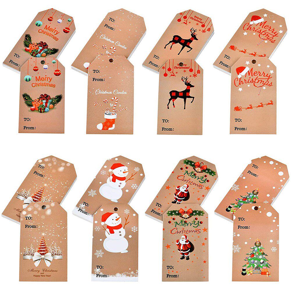 50-100pcs vintage kraft paper tags merry christmas santa cla