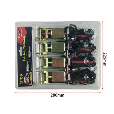 4pcs 4.5M*25mm Car Tension Rope Tie Down Strap Strong Ratche