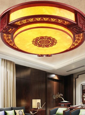 Vintage Chinese bedroom hollow red wood led ceiling lamp cir