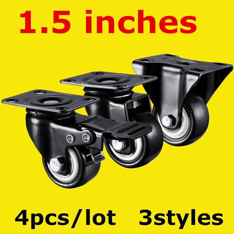 4pcs 1.5 inches 41mm Heavy Duty 180kg Black Swivel Castor Wh